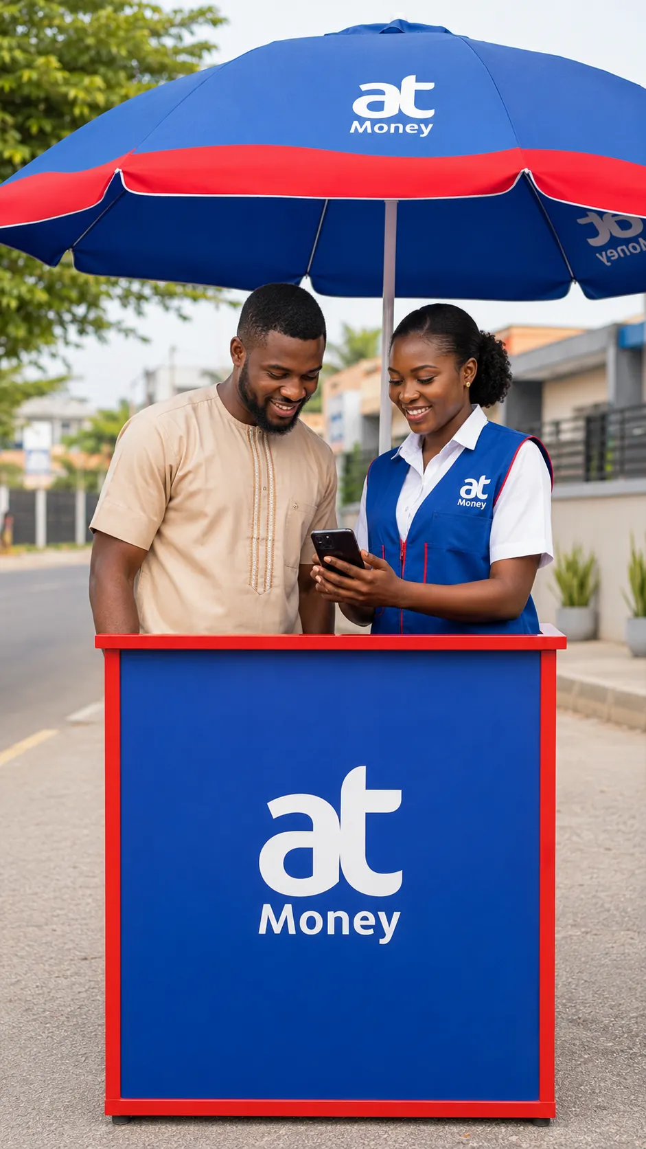AT Money Agent at her stand with a customer